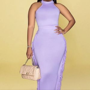 ROMMEY LILAC CROP TOP & TASSELS MAXI SKIRT SET